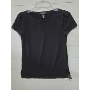 White House Black Market womens size XXS short sleeve black top polka dot lace